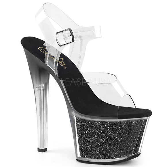 Glitter Platform Clear Transparent High Heel Shoes - Picture 1 of 4